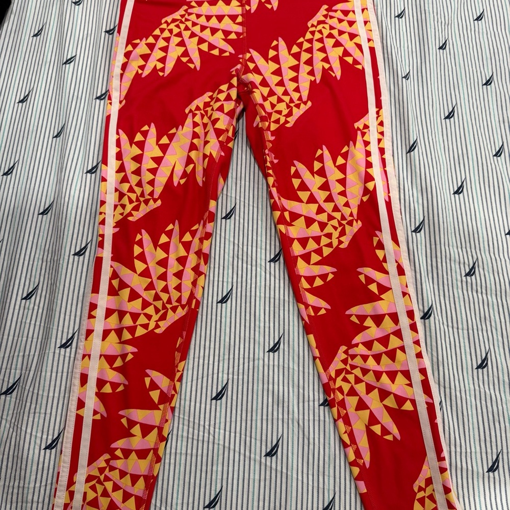 adidas Red Sweatpants with Floral Pattern and White Stripes